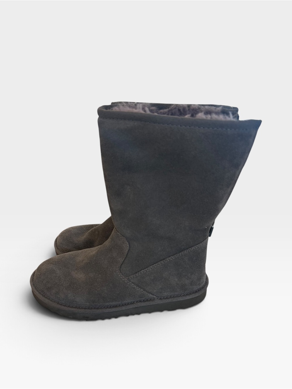 Ugg girls Gray Suede Winter Boots - wool lining hardly worn at all size 3
